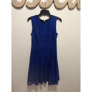 Tommy Hilfiger Womens Royal Blue Lace Fit and Flare Sleeveless Cocktail Dress 6